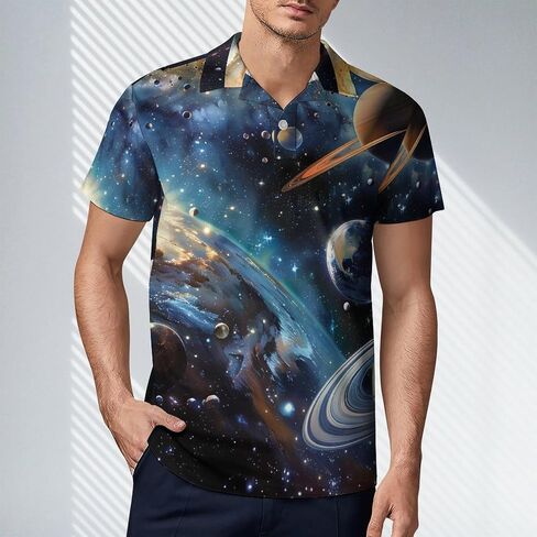 Space Solar System And Planets Men's Polo Shirt Short Sleeve T Shirt Casual Summer Golf Shirt Athletic Top in Saudi Arabia