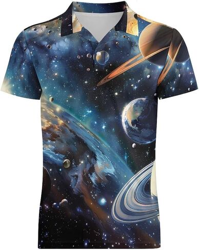 Space Solar System And Planets Men's Polo Shirt Short Sleeve T Shirt Casual Summer Golf Shirt Athletic Top in Saudi Arabia