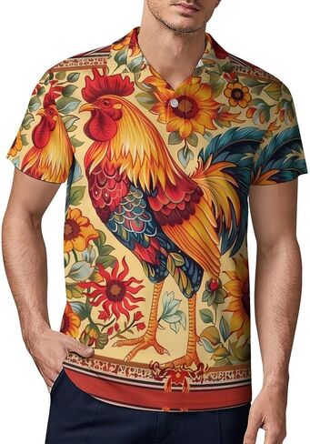 تي شيرت بولو رجالي من Roosters And Sunflowers بأكمام قصيرة، قميص جولف صيفي كاجوال، قميص رياضي in Saudi Arabia