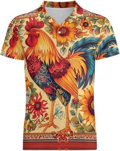 تي شيرت بولو رجالي من Roosters And Sunflowers بأكمام قصيرة، قميص جولف صيفي كاجوال، قميص رياضي in Saudi Arabia