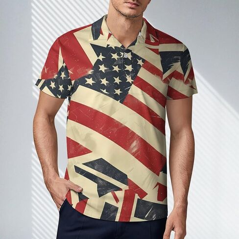 Retro USA And British Flag Men's Polo Shirt Short Sleeve T Shirt Casual Summer Golf Shirt Athletic Top in Saudi Arabia