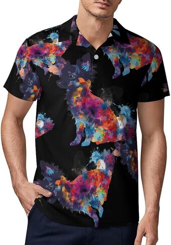 Tie Dye Chihuahua Rainbow Print Dog Men's Polo Shirt Short Sleeve T Shirt Casual Summer Golf Shirt Athletic Top in Saudi Arabia