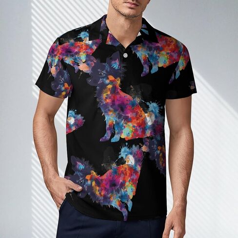 Tie Dye Chihuahua Rainbow Print Dog Men's Polo Shirt Short Sleeve T Shirt Casual Summer Golf Shirt Athletic Top in Saudi Arabia