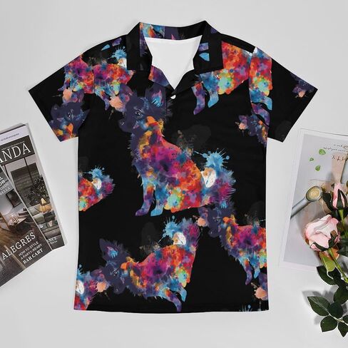Tie Dye Chihuahua Rainbow Print Dog Men's Polo Shirt Short Sleeve T Shirt Casual Summer Golf Shirt Athletic Top in Saudi Arabia