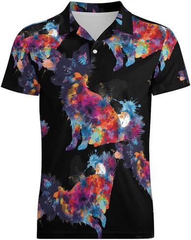 Tie Dye Chihuahua Rainbow Print Dog Men's Polo Shirt Short Sleeve T Shirt Casual Summer Golf Shirt Athletic Top in Saudi Arabia