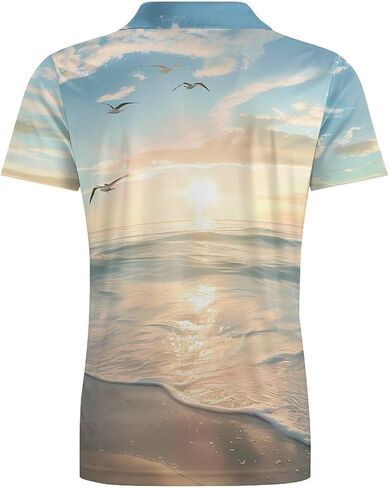 Ocean Beach Nauture Sunrise Coastal Men's Polo Shirt Short Sleeve T Shirt Casual Summer Golf Shirt Athletic Top in Saudi Arabia
