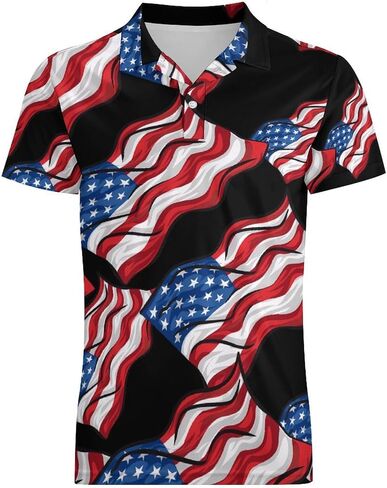 USA Flag Men's Polo Shirt Short Sleeve T Shirt Casual Summer Golf Shirt Athletic Top in Saudi Arabia