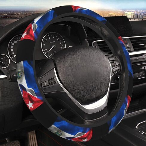 Salvadorean Flag Cuba Cuban Flag Steering Wheel Cover for Men Women Universal Fit 15 Inch Anti-Slip Elastic Thickened Steering Wheel Cover in Saudi Arabia