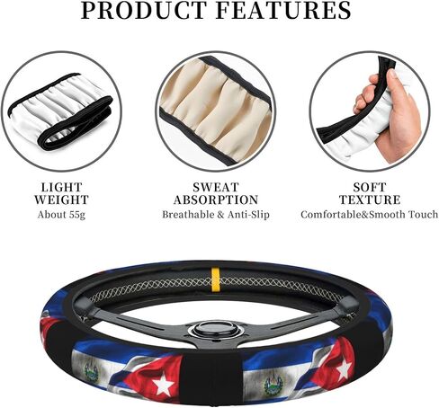 Salvadorean Flag Cuba Cuban Flag Steering Wheel Cover for Men Women Universal Fit 15 Inch Anti-Slip Elastic Thickened Steering Wheel Cover in Saudi Arabia