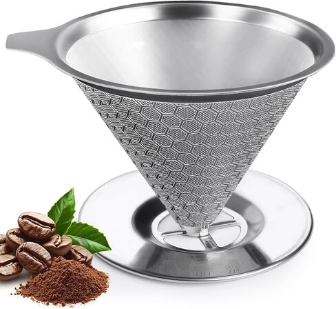 Pour Over Coffee Dripper, Fine Mesh Double Layer Metal Cone Filter Stainless Steel Coffee Filter, Slow Drip Reusable Coffee Filter Single Cup Coffee Maker 1-4 Cup in Saudi Arabia