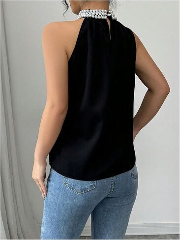 Women's Summer Halter Tops Beaded Sleeveless Blouses Casual Dressy Elegant Work Blouse Shirts in Saudi Arabia