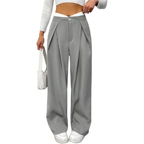 MakeMeChic Women's Wide Leg Dress Pant High Waist Palazzo Asymmetrical Business Work Trousers Pants in Kuwait