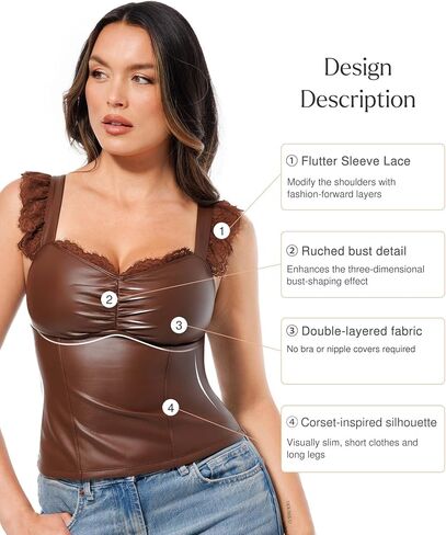 Popilush Leather Top Tummy Control Lace Corset Going Out Club Tops for Women Concert Outfits in Saudi Arabia