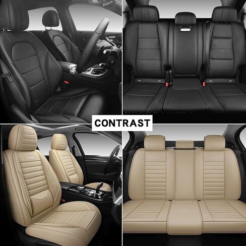 Full Coverage Faux Leather Car Seat Covers Universal Fit for Cars,Trucks,Sedans and SUVs with Waterproof Leatherette in Automotive Accessories(Grey, Full Set(5 Seats)) in Saudi Arabia