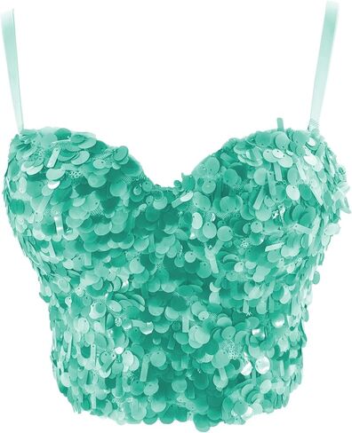 ELLACCI Women’s Sequin Bustier Crop Top Sparkly Glitter Party Tank Tops with Adjustable Straps Green in Saudi Arabia