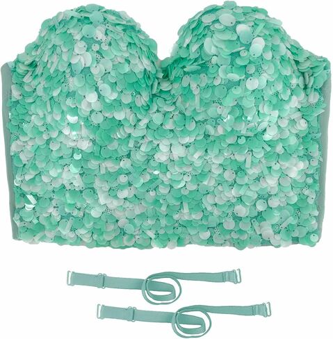 ELLACCI Women’s Sequin Bustier Crop Top Sparkly Glitter Party Tank Tops with Adjustable Straps Green in Saudi Arabia