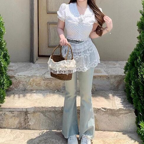 Vintage Floral Lace Mini Skirt Apron, White, Layered Mesh, Y2K Style, Tie Waist, Cottagecore Fashion in Saudi Arabia