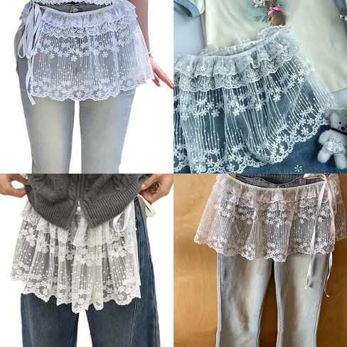 Vintage Floral Lace Mini Skirt Apron, White, Layered Mesh, Y2K Style, Tie Waist, Cottagecore Fashion in Saudi Arabia