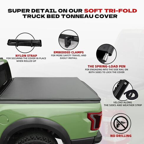 Soft Tri Fold Truck Bed Tonneau Cover Compatible with 2020-2025 Jeep Gladiator JT 5FT Bed (60.3") |For Models With or Without The Trail Rail System| in Kuwait