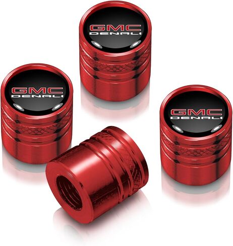 iPick Image for GMC Denali in Black on Red Aluminum Cylinder-Style Tire Valve Stem Caps in Saudi Arabia