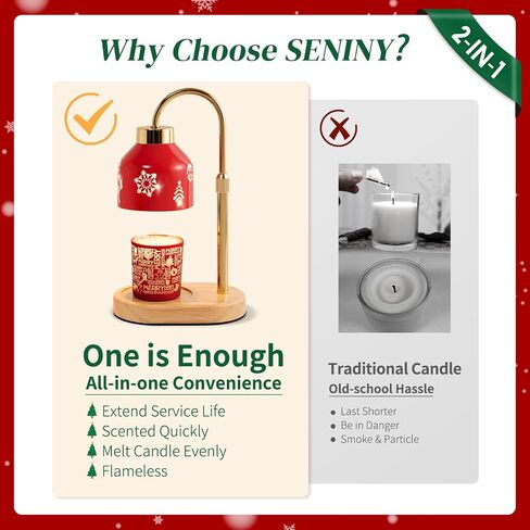 Seniny Electric Candle Warmer Lamp with Timer Dimmable, Adjustable Height Lamp Candle Warmer for Jar Candles, Home Decor Warming Light, Flameless Wax Melter Lamps, Christmas Birthday Gifts for Women in Saudi Arabia