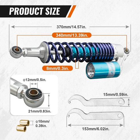 Newsmarts Pair Adjustable 13.5" 340mm ATV Motorcycle Air Shock Absorbers Nitrogen Suspension Universal for HONDA for Suzuki for Yamaha for Kawasaki For ATV UTV Go Kart Quad Dirt Sport Bikes (Blue) in Saudi Arabia