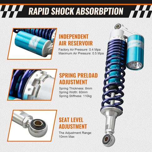 Newsmarts Pair Adjustable 13.5" 340mm ATV Motorcycle Air Shock Absorbers Nitrogen Suspension Universal for HONDA for Suzuki for Yamaha for Kawasaki For ATV UTV Go Kart Quad Dirt Sport Bikes (Blue) in Saudi Arabia