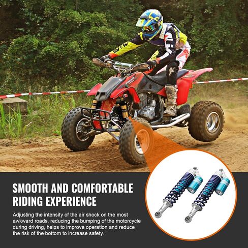 Newsmarts Pair Adjustable 13.5" 340mm ATV Motorcycle Air Shock Absorbers Nitrogen Suspension Universal for HONDA for Suzuki for Yamaha for Kawasaki For ATV UTV Go Kart Quad Dirt Sport Bikes (Blue) in Saudi Arabia