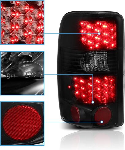 AmeriLite for 2000-2006 Chevy Tahoe/Suburban: مجموعة تجميع مصابيح الفرامل الخلفية LED باللون الأسود من GMC Yukon - جانب الركاب والسائق in Saudi Arabia