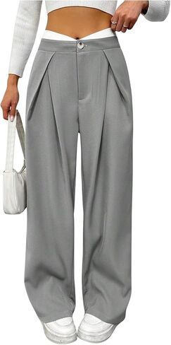 MakeMeChic Women's Wide Leg Dress Pant High Waist Palazzo Asymmetrical Business Work Trousers Pants in Kuwait