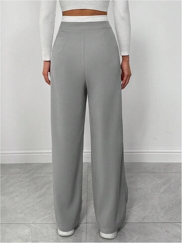 MakeMeChic Women's Wide Leg Dress Pant High Waist Palazzo Asymmetrical Business Work Trousers Pants in Kuwait