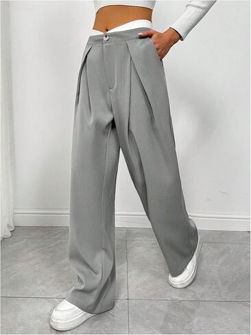 MakeMeChic Women's Wide Leg Dress Pant High Waist Palazzo Asymmetrical Business Work Trousers Pants in Kuwait