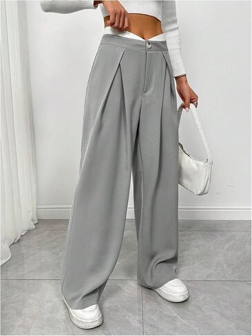 MakeMeChic Women's Wide Leg Dress Pant High Waist Palazzo Asymmetrical Business Work Trousers Pants in Kuwait