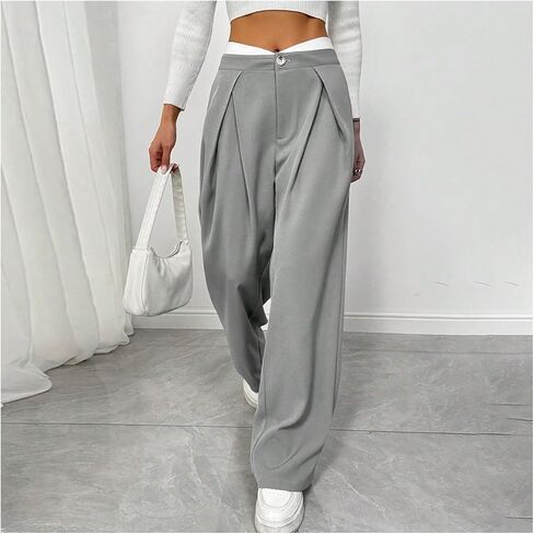 MakeMeChic Women's Wide Leg Dress Pant High Waist Palazzo Asymmetrical Business Work Trousers Pants in Kuwait