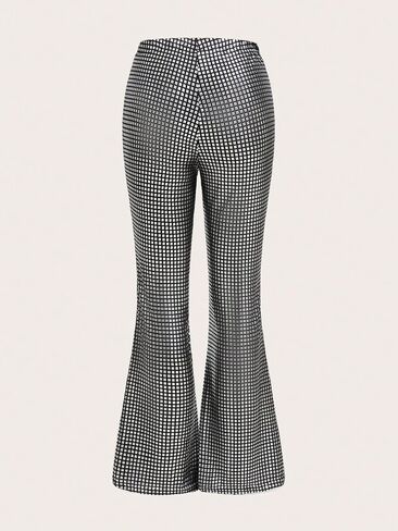 Women's Plus Size Metallic Plaid Pants High Waist Flare Leg Party Long Pants in Saudi Arabia