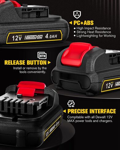 12V 4.0Ah Lithium-ion Battery Compatible with Dewalt 12V Battery DCB120 DCB122 DCB127 DCB124 DCB121 Cordless Power Tool in Saudi Arabia