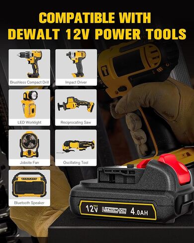 12V 4.0Ah Lithium-ion Battery Compatible with Dewalt 12V Battery DCB120 DCB122 DCB127 DCB124 DCB121 Cordless Power Tool in Saudi Arabia