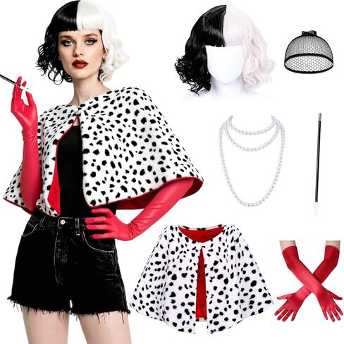 6 Pack Black White Dalmatian Shawl Suit, Women Halloween Dalmatian Costume with Glove for Adult in Saudi Arabia