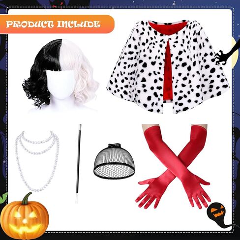 6 Pack Black White Dalmatian Shawl Suit, Women Halloween Dalmatian Costume with Glove for Adult in Saudi Arabia