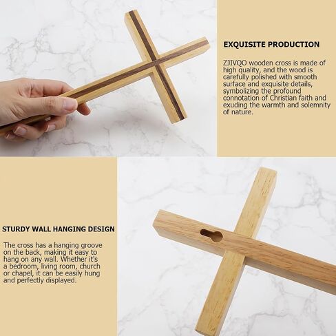 ZJIVQO Wooden Cross, Wall Hanging Decor, Wall Mounted Jesus Cross Ornament for Home, Christian Weddings, Parties, Bedroom, Living Room in Saudi Arabia