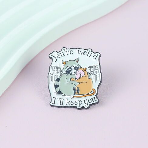 You’re Weird I’ll Keep You Possum Raccoon Hug Pin Brooch, Trash Animal Friends Enamel Pin, Funny Gift For Weird Friend Trash Panda Lover, Possum Hug Meme Brooches, Chaotic Dumpster Critter Accessories in Saudi Arabia