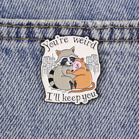 You’re Weird I’ll Keep You Possum Raccoon Hug Pin Brooch, Trash Animal Friends Enamel Pin, Funny Gift For Weird Friend Trash Panda Lover, Possum Hug Meme Brooches, Chaotic Dumpster Critter Accessories in Saudi Arabia