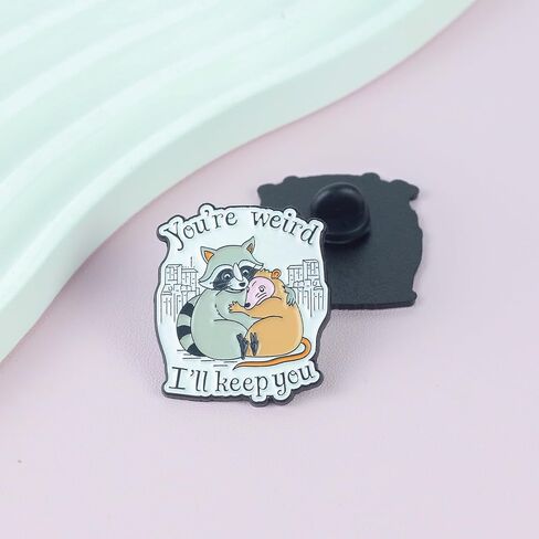 You’re Weird I’ll Keep You Possum Raccoon Hug Pin Brooch, Trash Animal Friends Enamel Pin, Funny Gift For Weird Friend Trash Panda Lover, Possum Hug Meme Brooches, Chaotic Dumpster Critter Accessories in Saudi Arabia