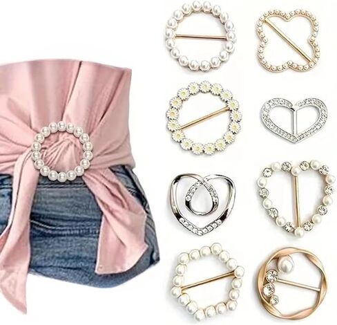 8PCS Shirt Ring Clip for Women Scarf Clip Clothes Hem Knotted Buckle Fashion Rhinestone Shirt Clip in Kuwait