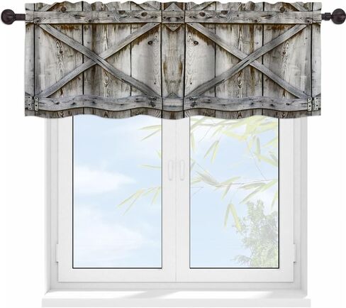 Barn Wood Door Valance Curtains for WindowsVillage Farmhouse Rural Art Modern Rod Pocket Decorative Window Valance for Kitchen Bathroom Bedroom Living Room Closet, 54x18 Inch in Kuwait