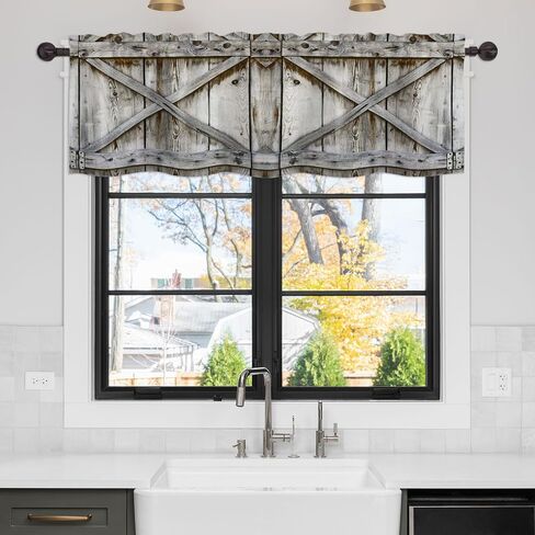 Barn Wood Door Valance Curtains for WindowsVillage Farmhouse Rural Art Modern Rod Pocket Decorative Window Valance for Kitchen Bathroom Bedroom Living Room Closet, 54x18 Inch in Kuwait