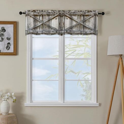 Barn Wood Door Valance Curtains for WindowsVillage Farmhouse Rural Art Modern Rod Pocket Decorative Window Valance for Kitchen Bathroom Bedroom Living Room Closet, 54x18 Inch in Kuwait