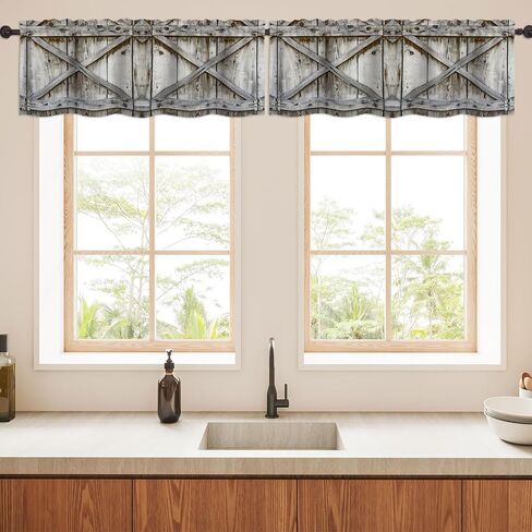 Barn Wood Door Valance Curtains for WindowsVillage Farmhouse Rural Art Modern Rod Pocket Decorative Window Valance for Kitchen Bathroom Bedroom Living Room Closet, 54x18 Inch in Kuwait