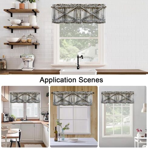 Barn Wood Door Valance Curtains for WindowsVillage Farmhouse Rural Art Modern Rod Pocket Decorative Window Valance for Kitchen Bathroom Bedroom Living Room Closet, 54x18 Inch in Kuwait