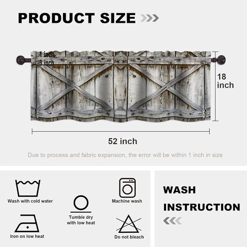 Barn Wood Door Valance Curtains for WindowsVillage Farmhouse Rural Art Modern Rod Pocket Decorative Window Valance for Kitchen Bathroom Bedroom Living Room Closet, 54x18 Inch in Kuwait